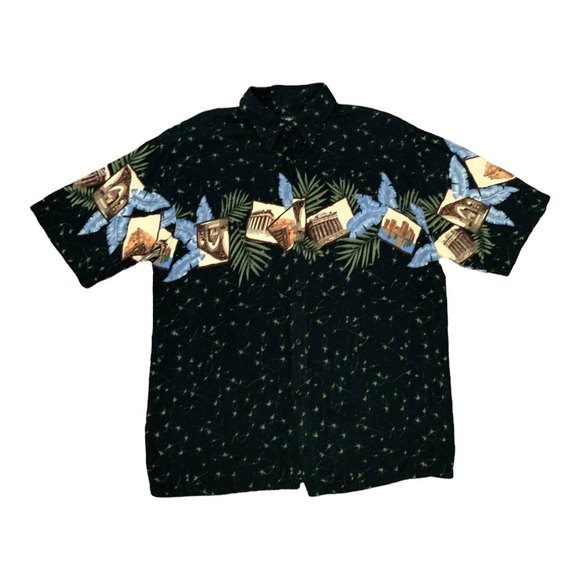Puritan Vintage Hawaiian Print Casual Shirt M Button Down Short Sleeve Black - Picture 1 of 5